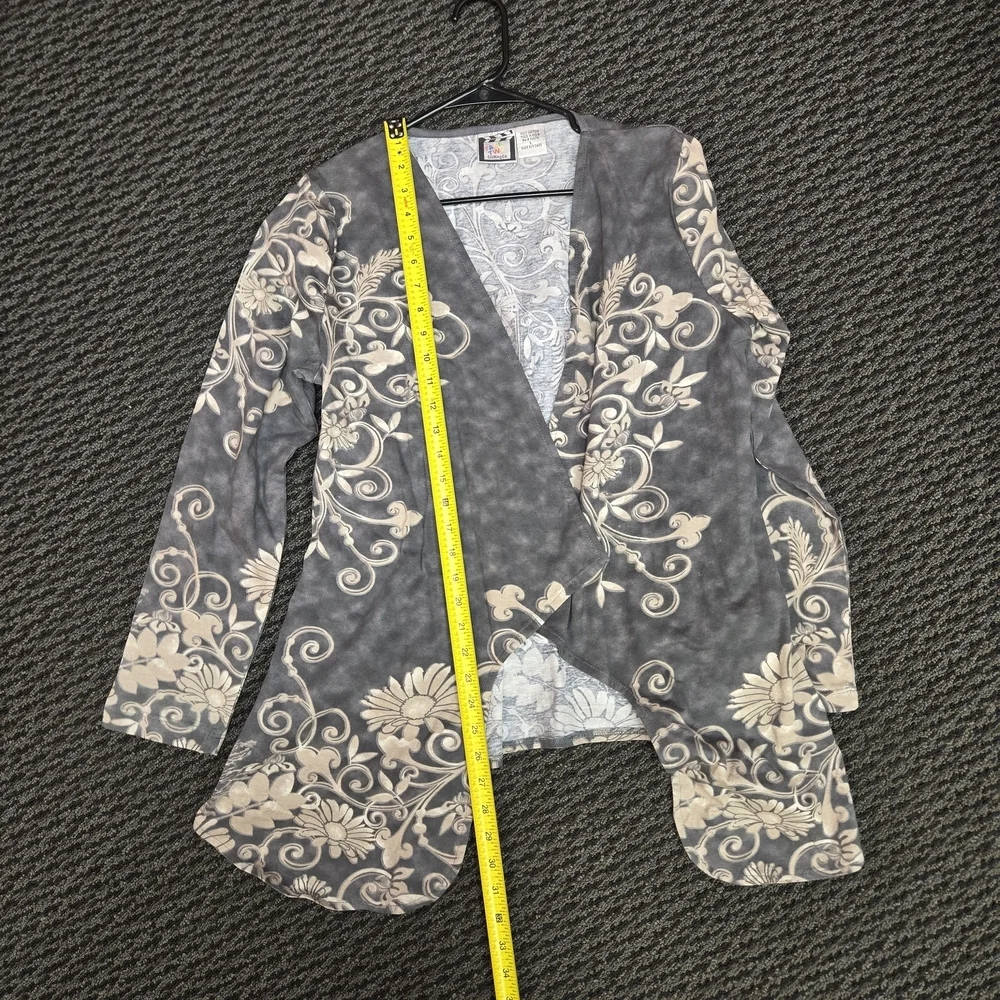 Take Two Cardigan L Gray Beige Floral Cotton Open Front Boho Cottagecore Soft - Picture 5 of 7